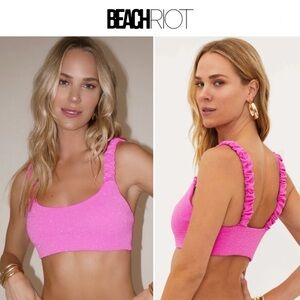 Beach Riot Effie Sparkle Scrunch Bralette Swim Top Sz S in Pink $98.00